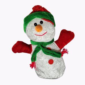 Holiday Snowman 11 in Plush Christmas Green Hat Scarf Red Mittens Stuffed Animal